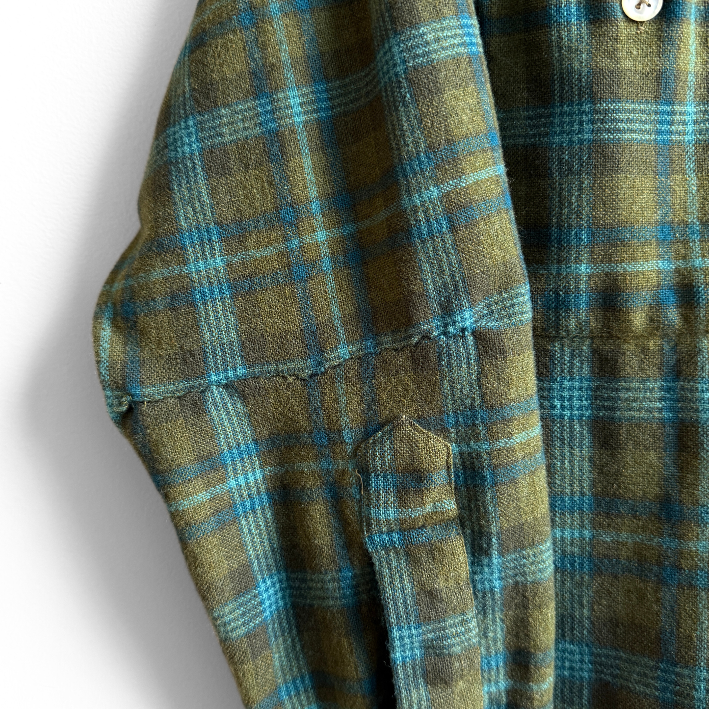 1960s Green & Blue Wool Plaid Flannel Shirt