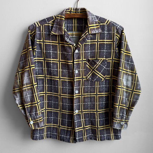 1950s Grey & Yellow Atomic Plaid Print Shirt