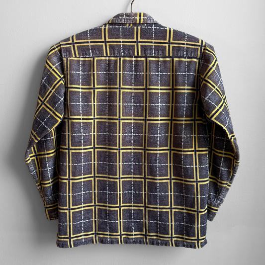 1950s Grey & Yellow Atomic Plaid Print Shirt