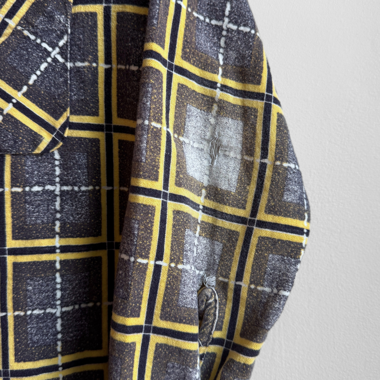 1950s Grey & Yellow Atomic Plaid Print Shirt