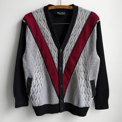 1980s Black & Red Acrylic Knit Cardigan