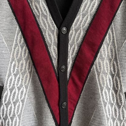 1980s Black & Red Acrylic Knit Cardigan
