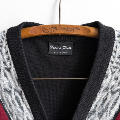 1980s Black & Red Acrylic Knit Cardigan