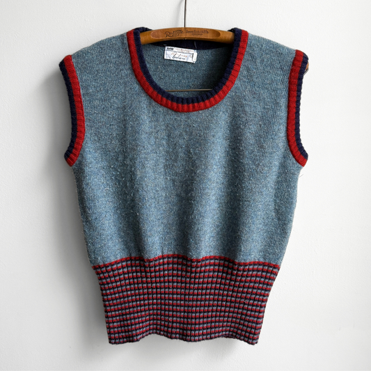 1970s Blue & Red Knit Sweater Vest