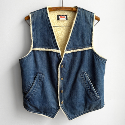 1970s Denim Sherpa Lined Snap Vest