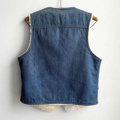 1970s Denim Sherpa Lined Snap Vest