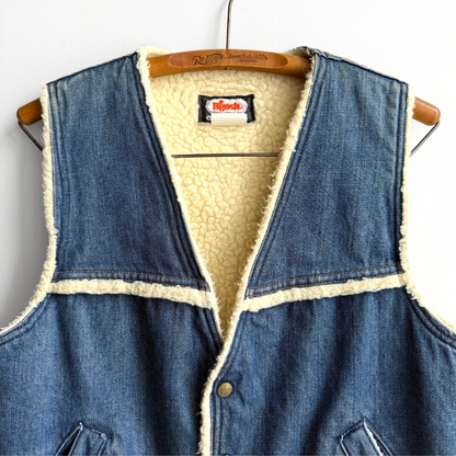 1970s Denim Sherpa Lined Snap Vest
