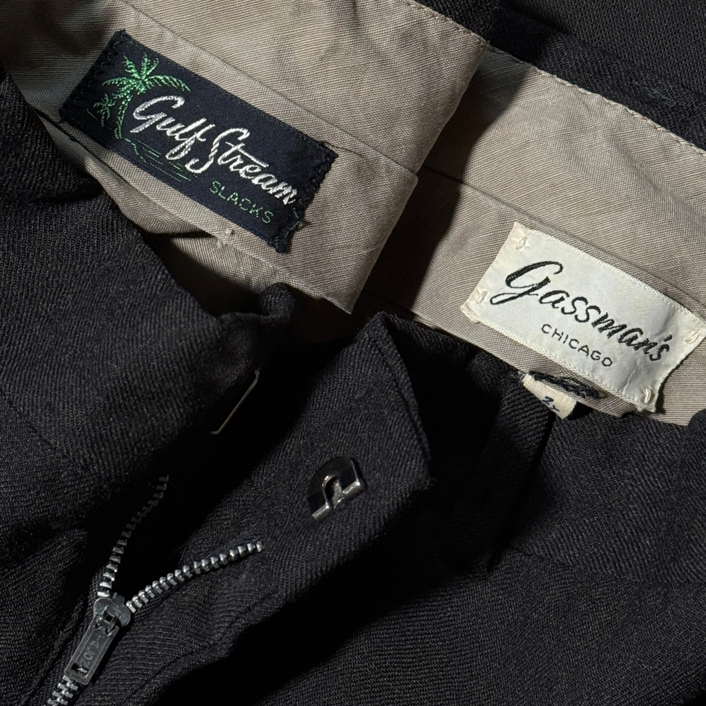 1950s Dark Grey Gulf Stream Wool Dress Pants (32)