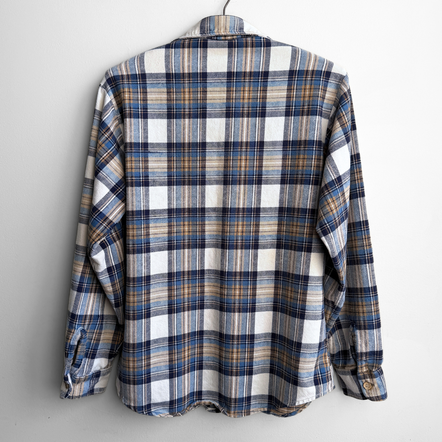 1970s Blue & White Cotton Plaid Flannel Shirt
