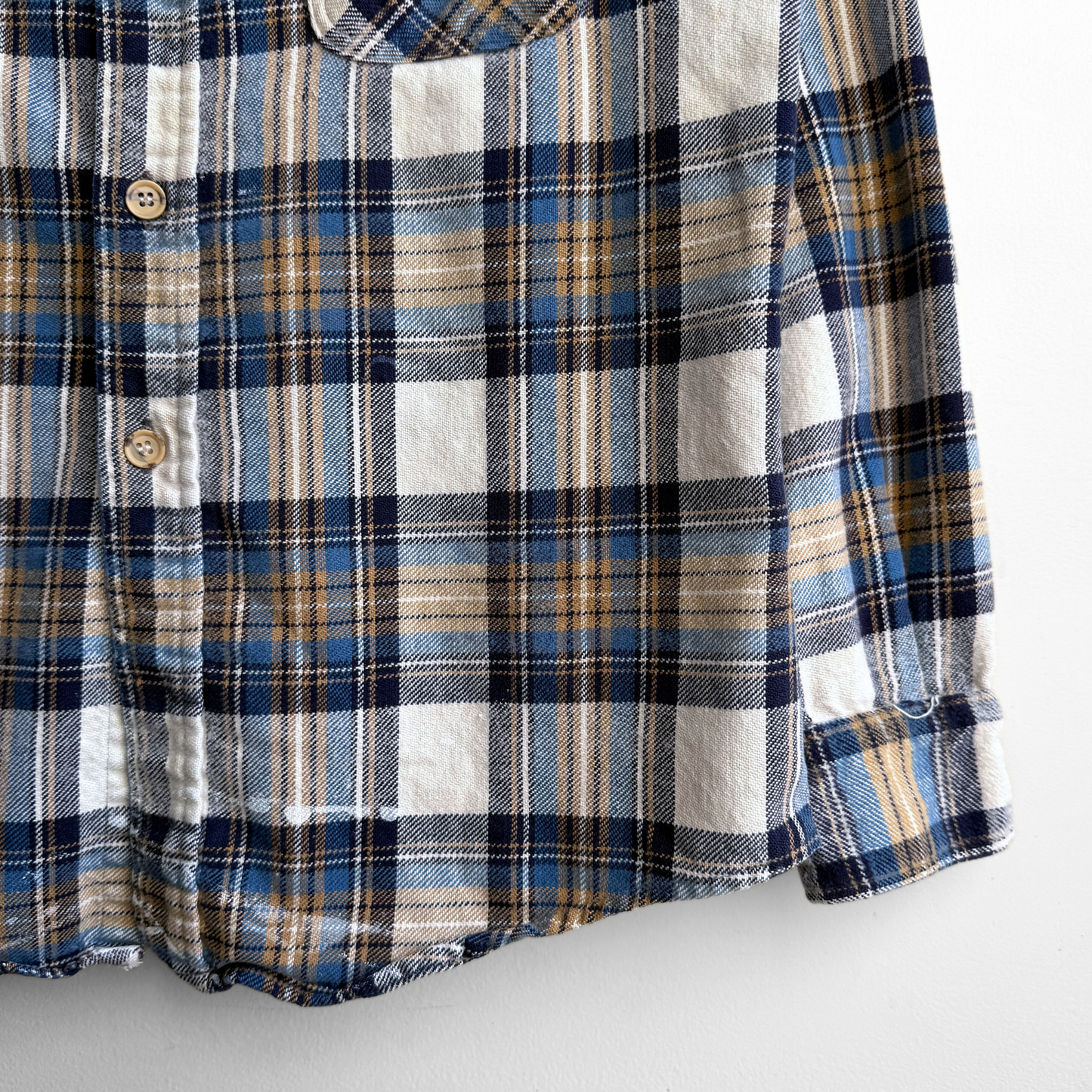 1970s Blue & White Cotton Plaid Flannel Shirt