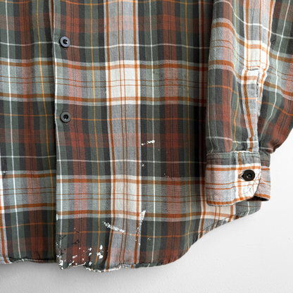 1980s Green & Orange Distressed Plaid Flannel Shirt