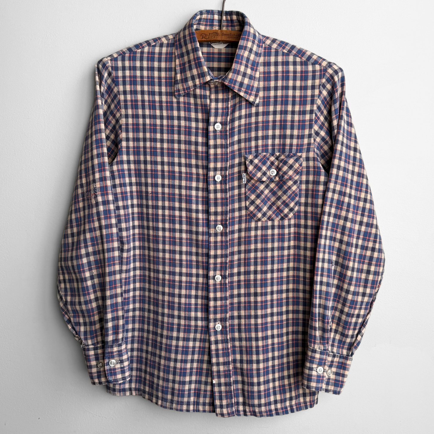 1970s Panatela Blue & Cream Plaid Shirt