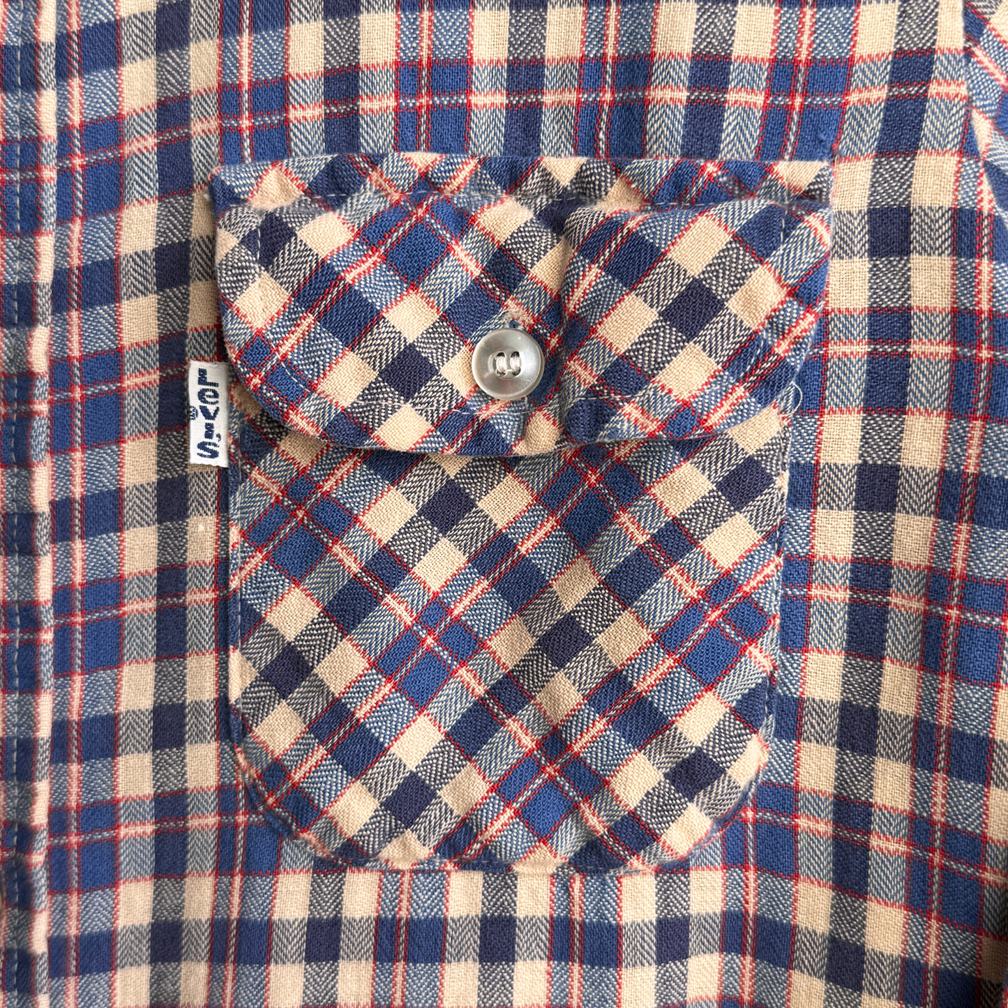 1970s Panatela Blue & Cream Plaid Shirt