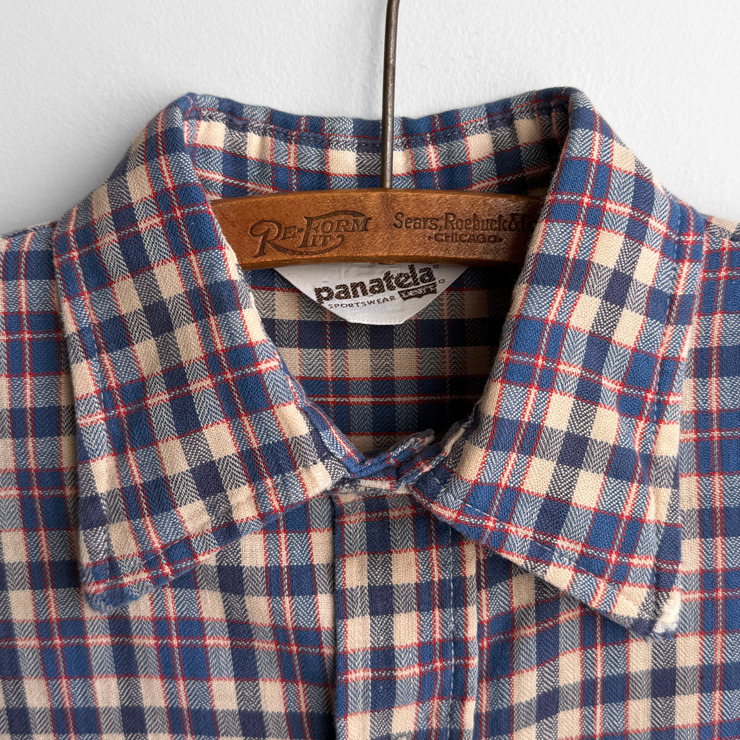 1970s Panatela Blue & Cream Plaid Shirt