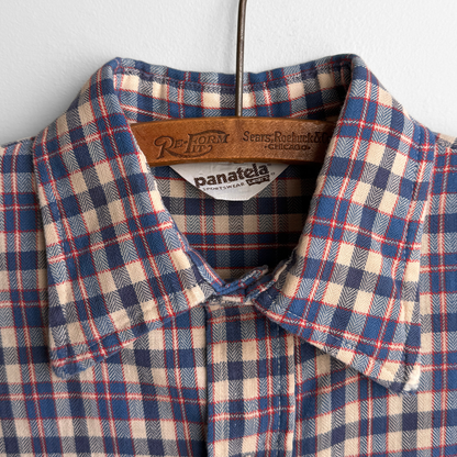 1970s Panatela Blue & Cream Plaid Shirt
