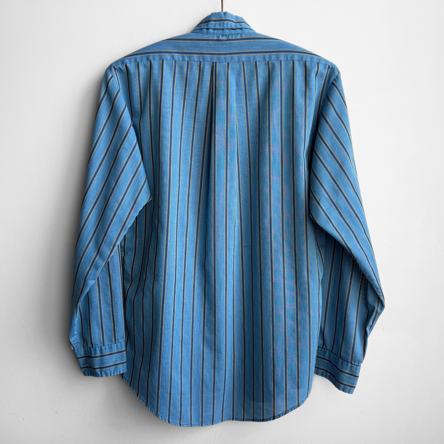 1960s Blue & Green Striped Button Down Dress Shirt