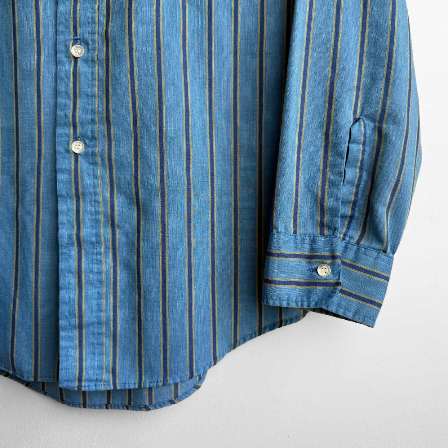 1960s Blue & Green Striped Button Down Dress Shirt