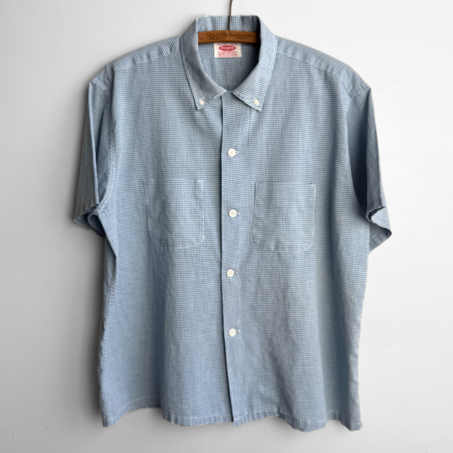 1960s Light Blue Checkered Button Down Shirt