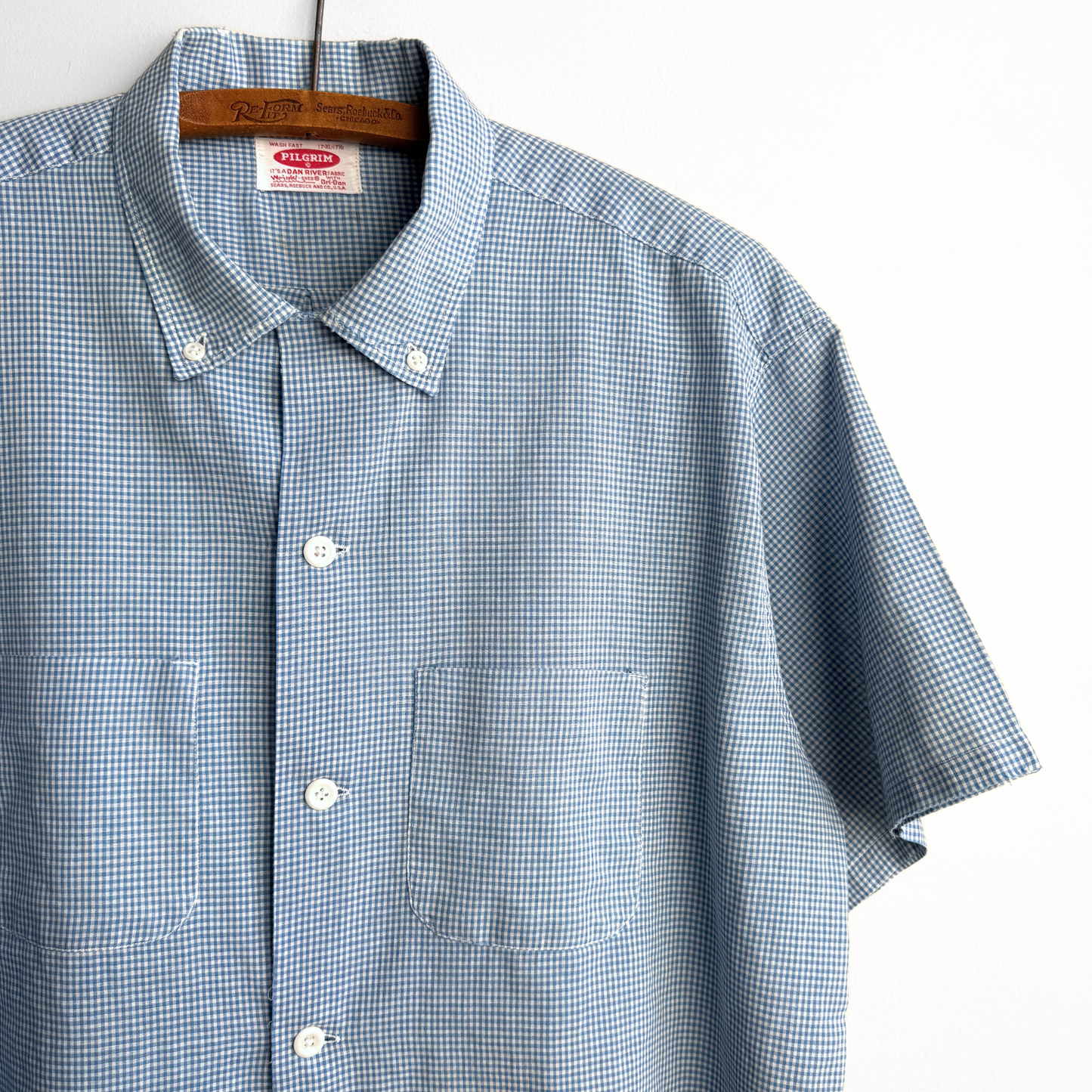 1960s Light Blue Checkered Button Down Shirt