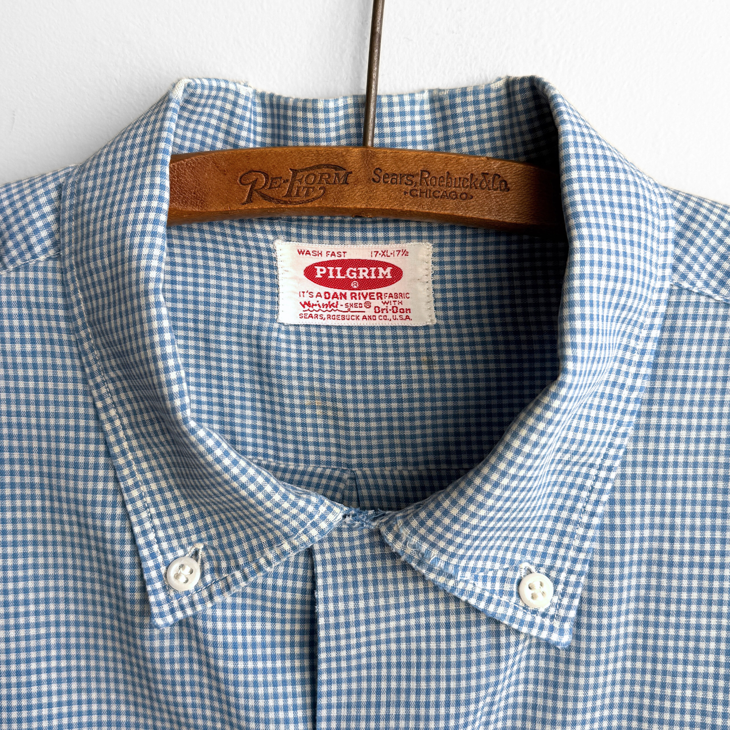 1960s Light Blue Checkered Button Down Shirt
