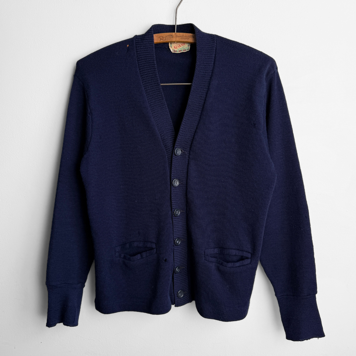 1950s Navy Blue Wool Knit Cardigan