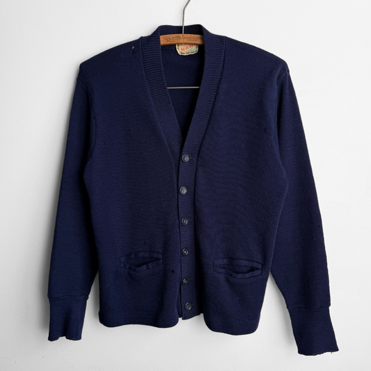 1950s Navy Blue Wool Knit Cardigan