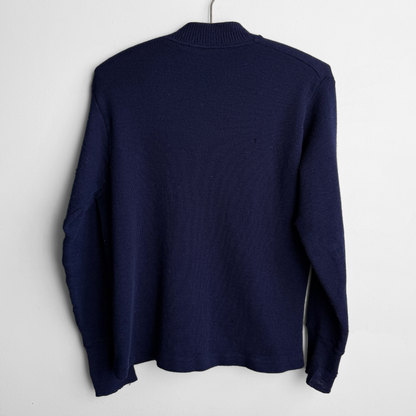 1950s Navy Blue Wool Knit Cardigan