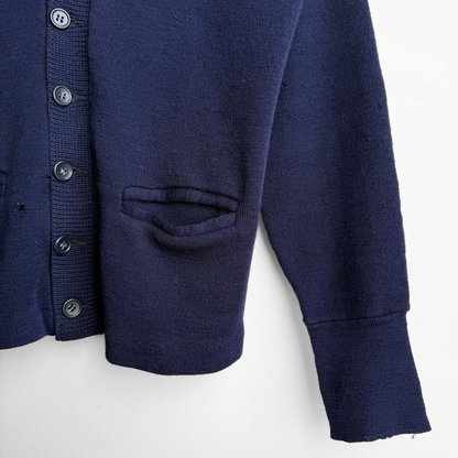 1950s Navy Blue Wool Knit Cardigan