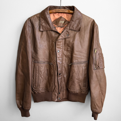 1970s Brown Leather Bomber Jacket