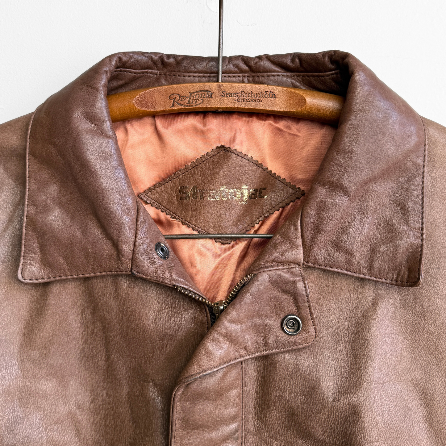 1970s Brown Leather Bomber Jacket