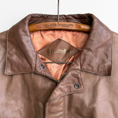 1970s Brown Leather Bomber Jacket