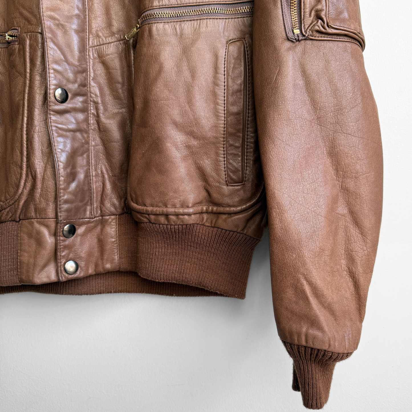 1970s Brown Leather Bomber Jacket