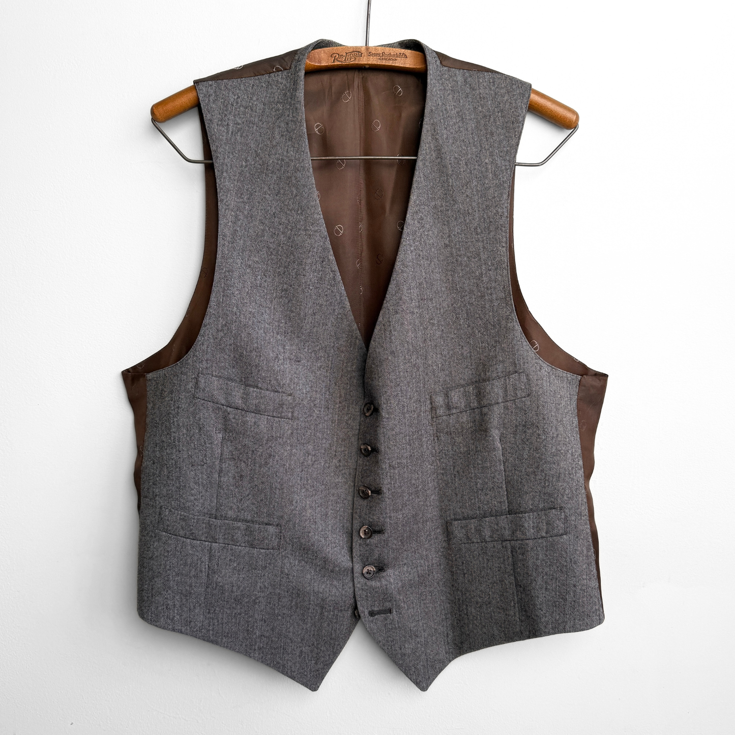 1980s Grey Herringbone Vest Waistcoat