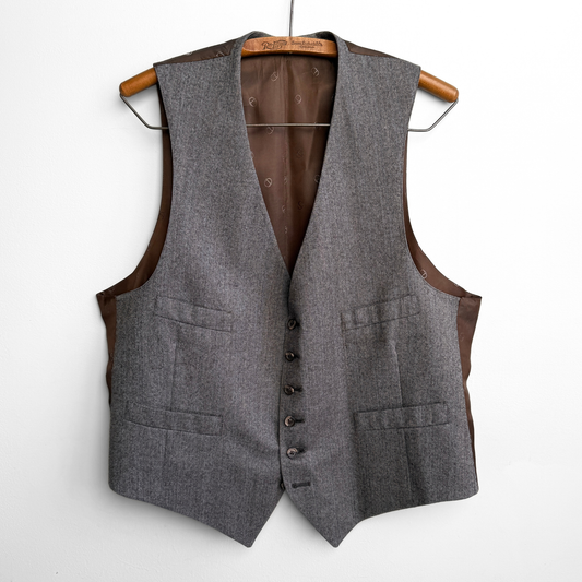 1980s Grey Herringbone Vest Waistcoat