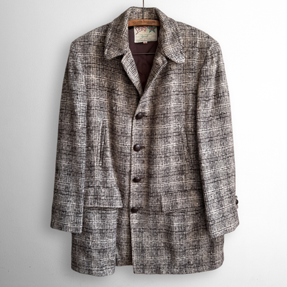 1950s Brown Tweed Check Quilted Coat