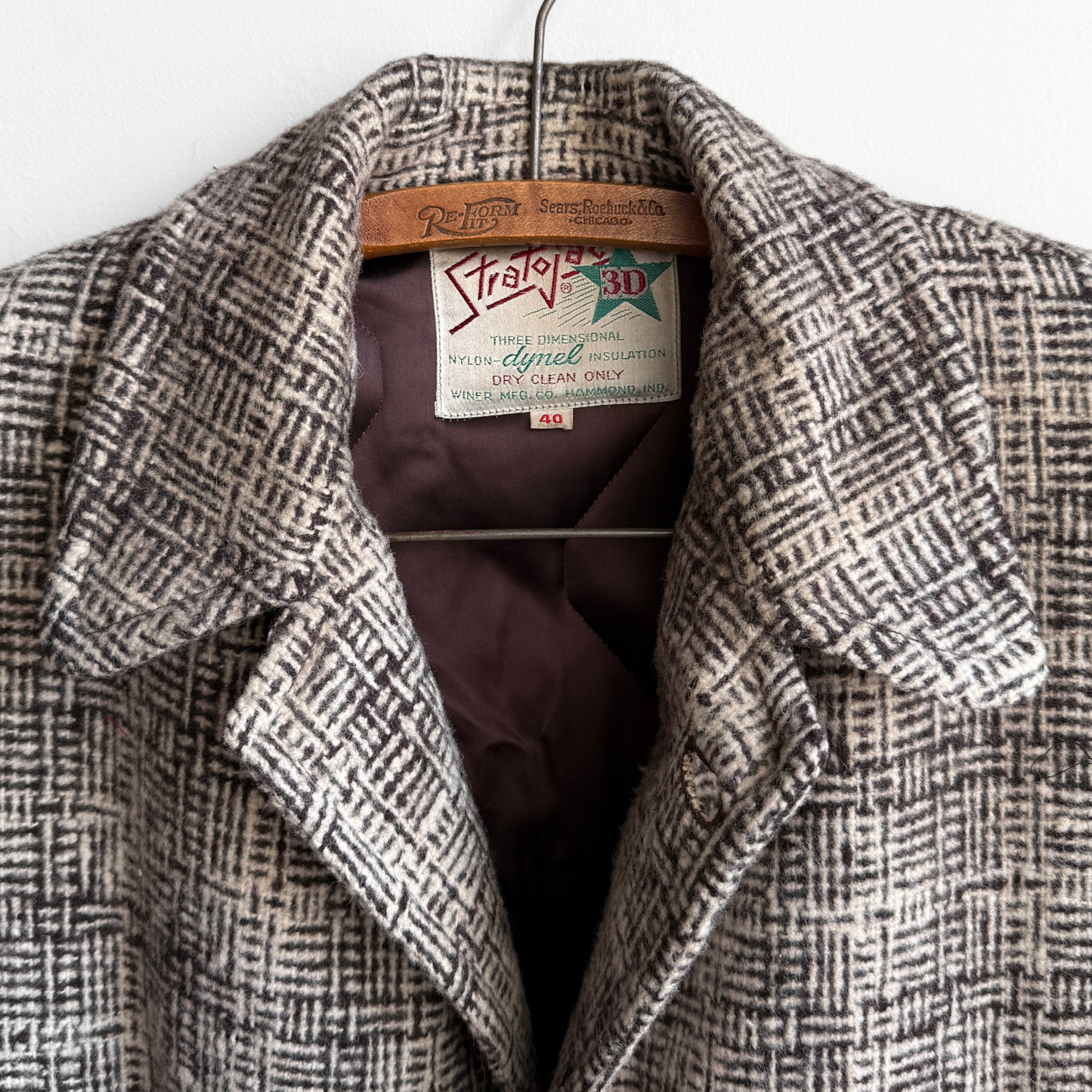 1950s Brown Tweed Check Quilted Car Coat