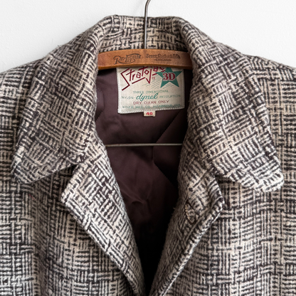 1950s Brown Tweed Check Quilted Coat