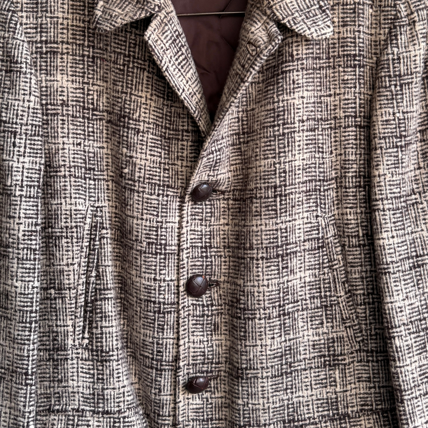 1950s Brown Tweed Check Quilted Car Coat