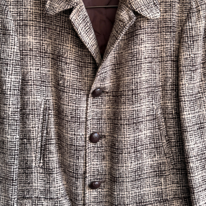 1950s Brown Tweed Check Quilted Coat