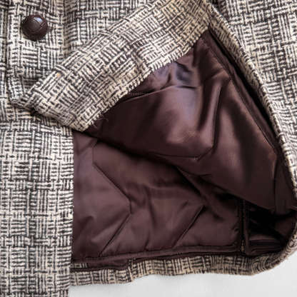 1950s Brown Tweed Check Quilted Coat