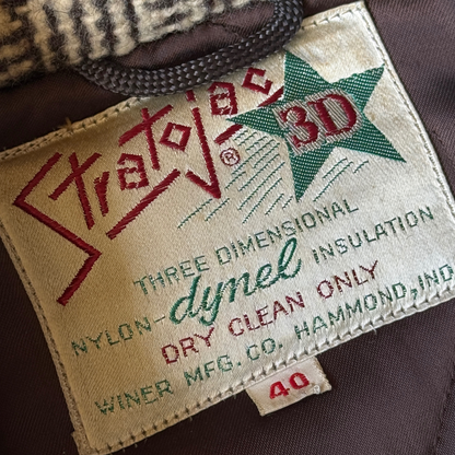 1950s Brown Tweed Check Quilted Coat