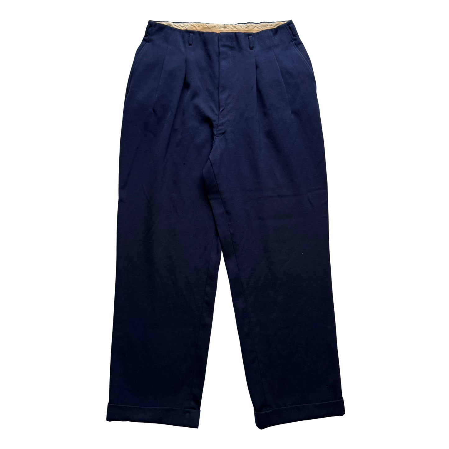 1950s Navy Blue Drop Loop Wool Pants (32)