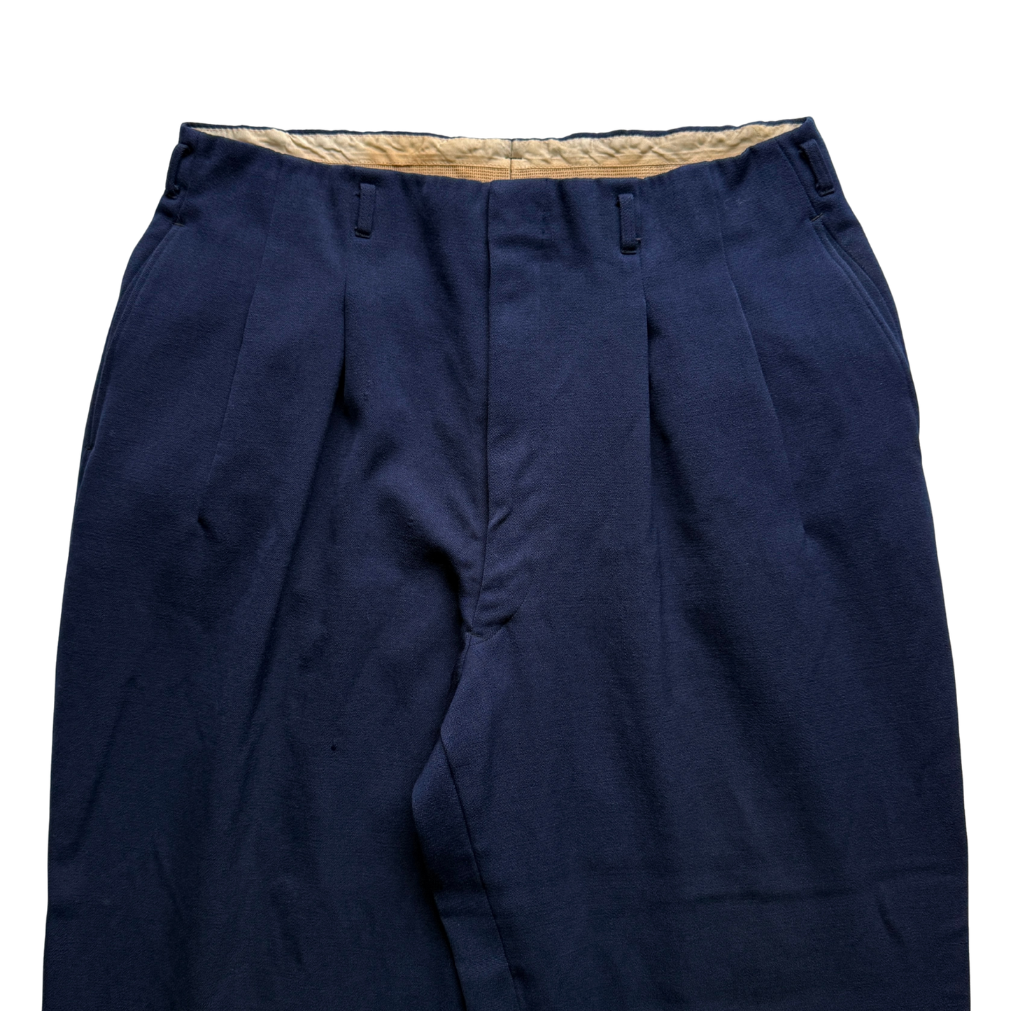 1950s Navy Blue Drop Loop Wool Pants (32)