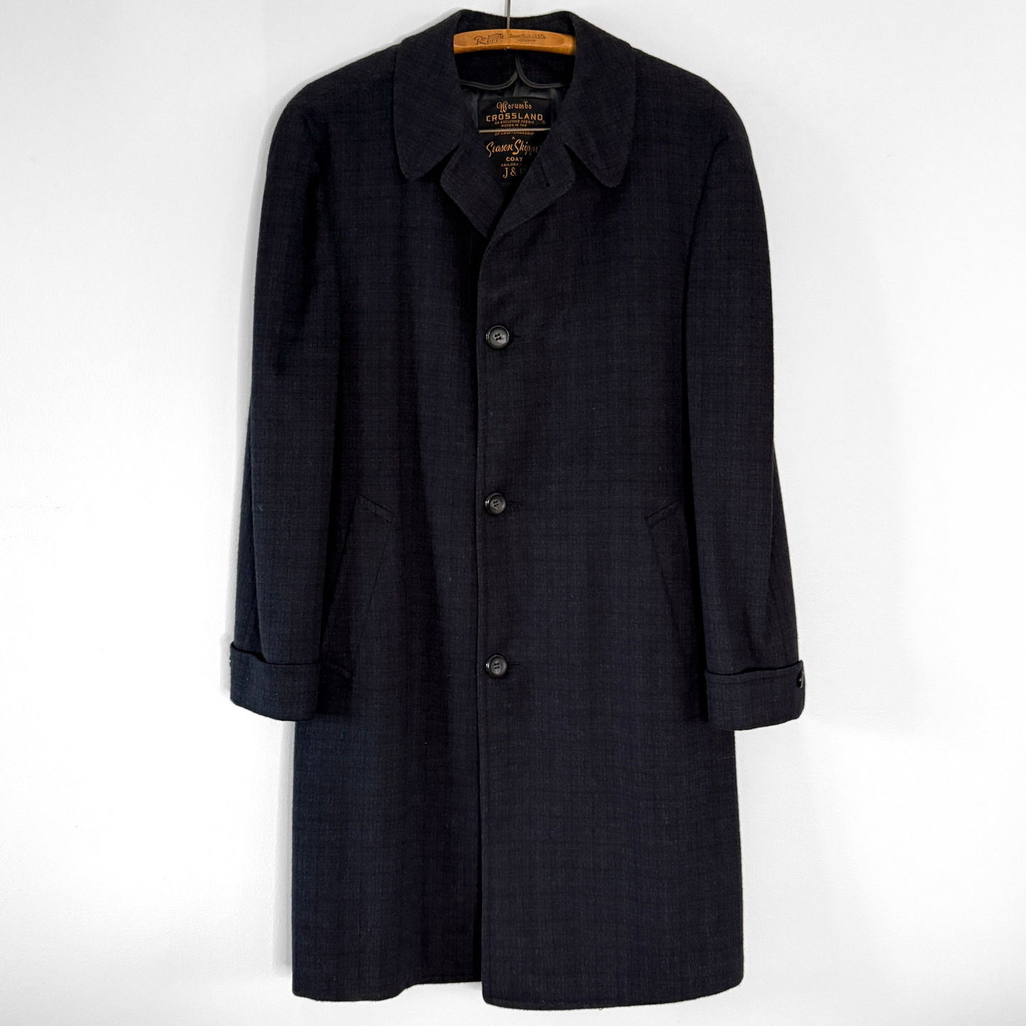 1950s Navy Blue Check Wool Overcoat