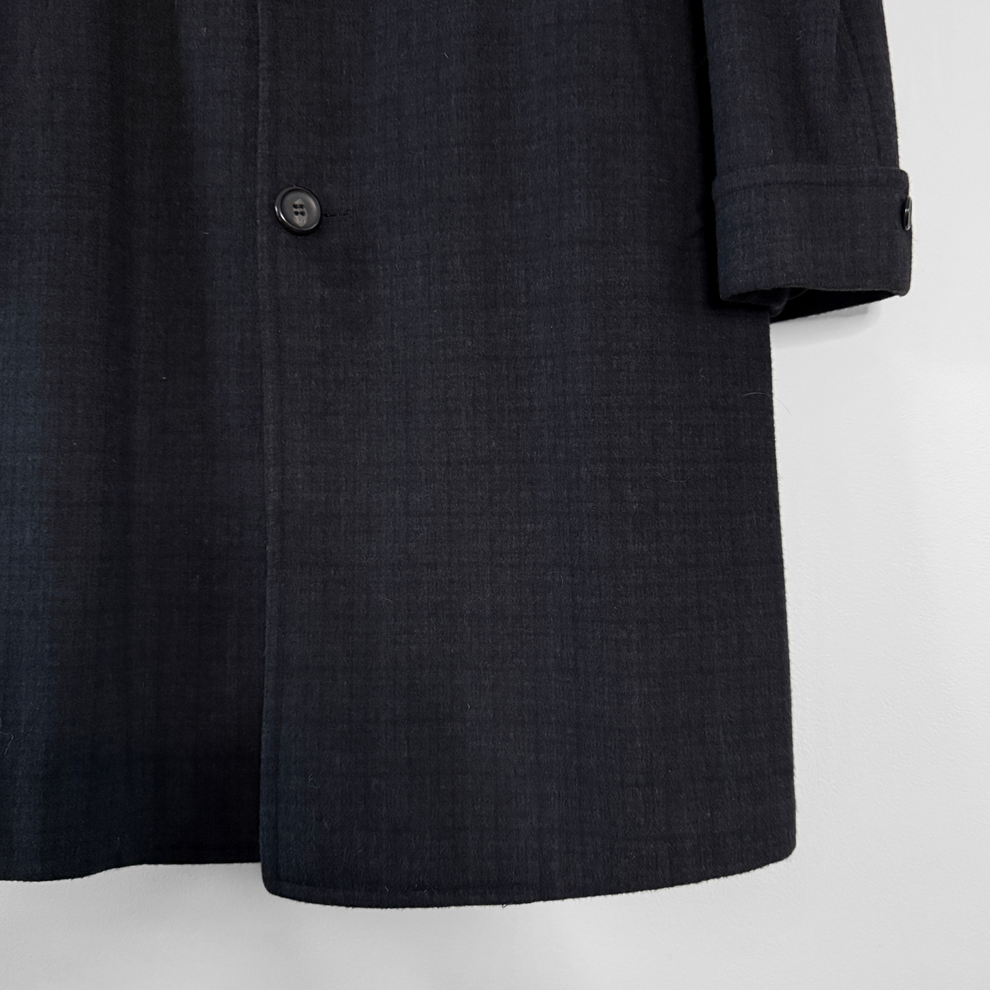 1950s Navy Blue Check Wool Overcoat