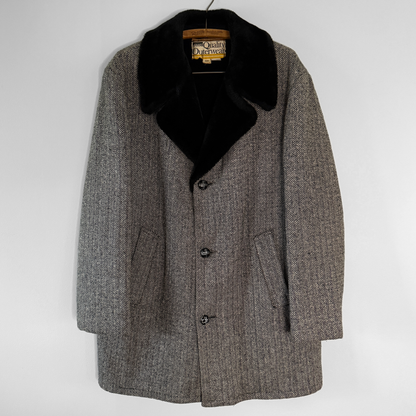 1970s Black & White Herringbone Shearling Coat