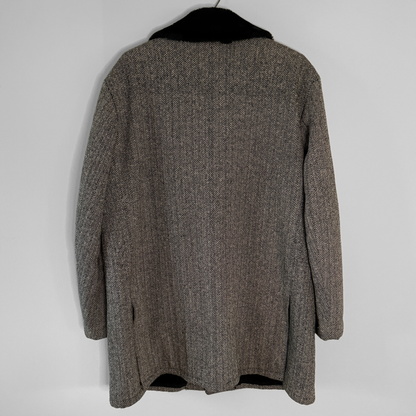 1970s Black & White Herringbone Shearling Coat