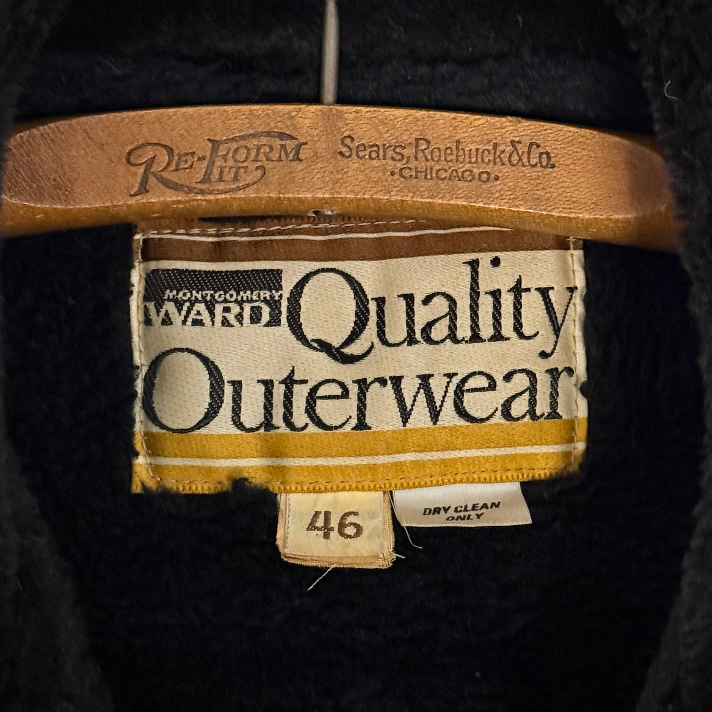 1970s Black & White Herringbone Shearling Coat