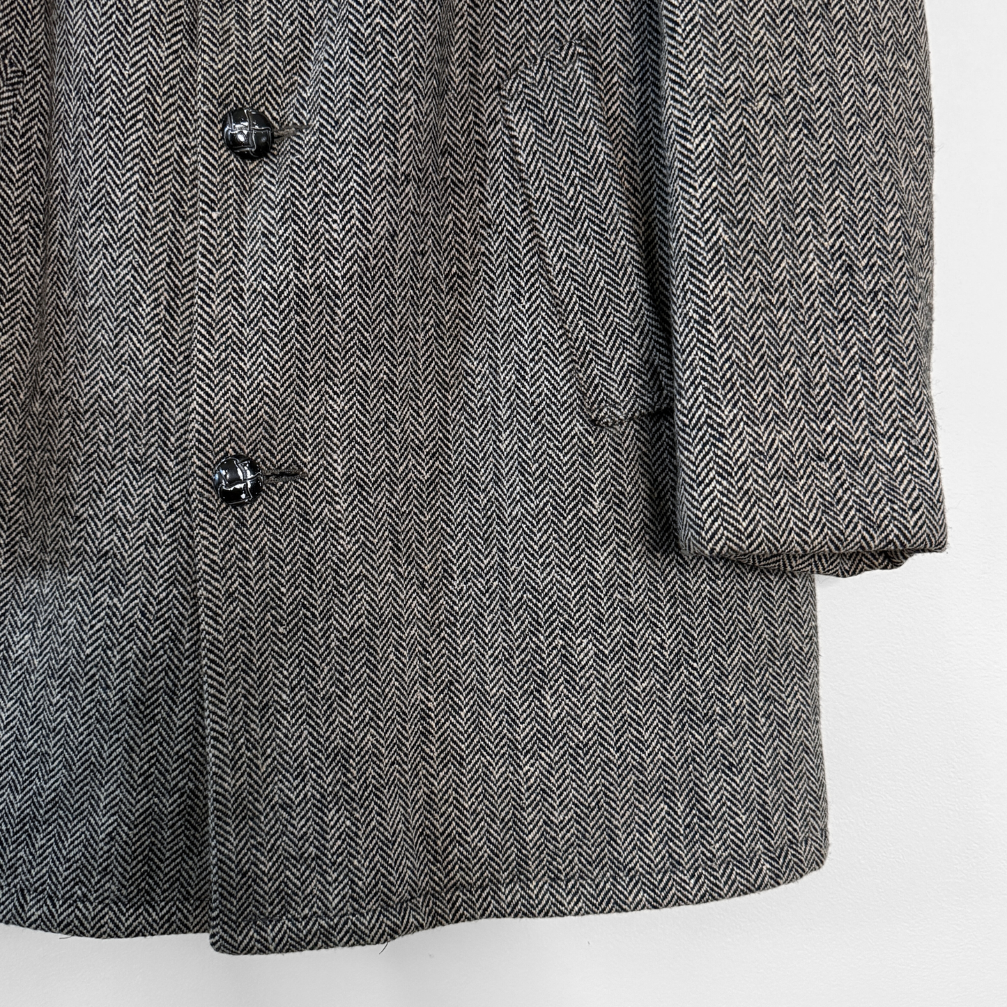 1970s Black & White Herringbone Shearling Coat