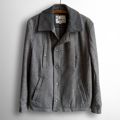 1970s Dark Grey Plaid Lined Wool Jacket